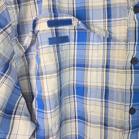 WRANGLER MENS FISHING SHIRT SHORT SLEEVE BLUE WHITE PLAID SIZE 3XL EUC - Picture 6 of 7